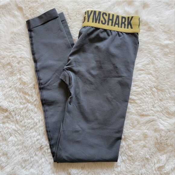 Gymshark Fit Seamless Charcoal Grey w Yellow Waistband Leggings S Small - Picture 3 of 12